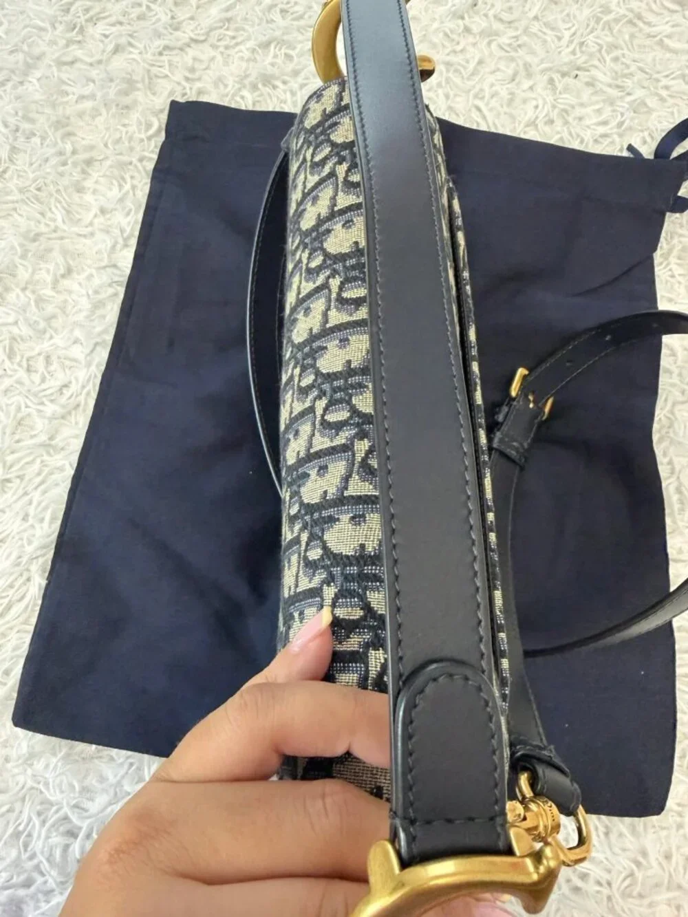 CHRISTIAN DIOR Oblique Saddle Bag With Strap in Blue - Picture 5 of 16